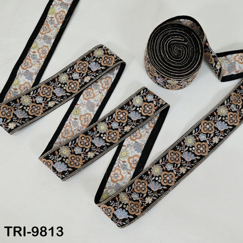 9 Yard Black Embroidery Ribbons 6cm Indian Sari Border Embroidered Crafting Sewing Tablecloth Lampshade making Home Decor Costumes Trimmings