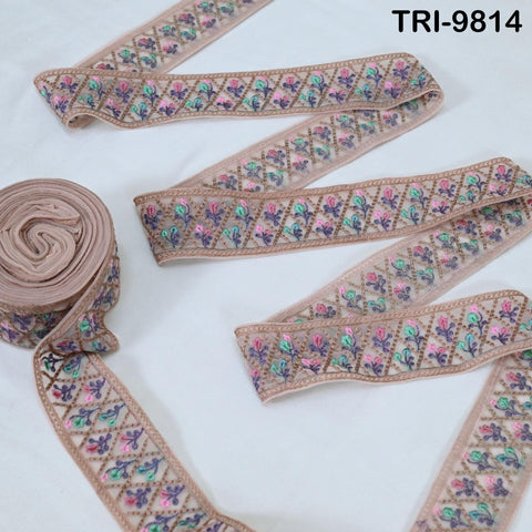 9 Yard Indian Embroidery Ribbons Fabric Trim Embellishments DIY Crafting Sewing Saree Indian Sari Border Embroidered Decorative Tapes 5cm