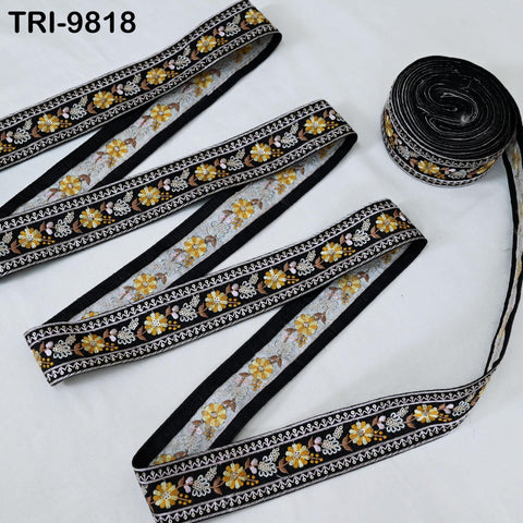 9 Yard Black Embroidery Ribbon 4 cm Trim Embellishment Sari Sewing Crafting Border Indian Embroidered Trimming Cushion Laces Home Decor