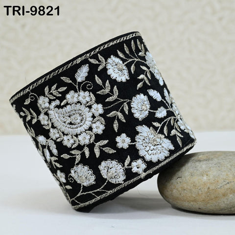 9 Yard Black Embroidery Trim Indian Embroidered Ribbon Laces Fabric Sari Border Crafting Saree Sewing Embellishment Costumes Trimmings 10 cm