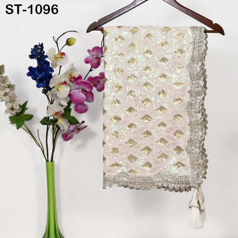 White Georgette Designer Dupatta for women, Bridal Wedding lehenga Chunni/Veil Sequin Scarf Indian Ethnic Dress Stole Ideal Gift Bridesmaid