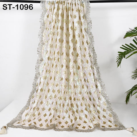 White Georgette Designer Dupatta for women, Bridal Wedding lehenga Chunni/Veil Sequin Scarf Indian Ethnic Dress Stole Ideal Gift Bridesmaid
