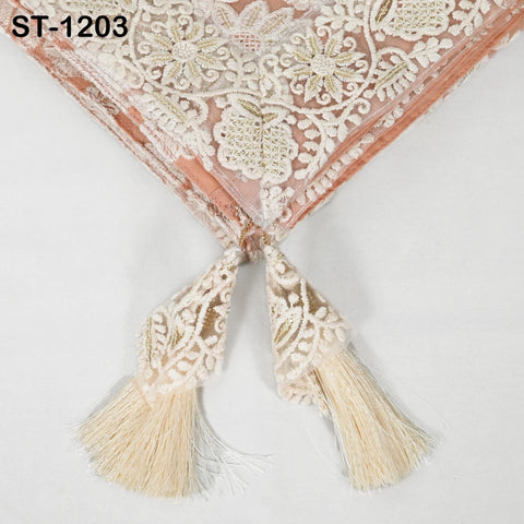 Peach Embroidered Dupatta Women Embroidery Georgette Chunni Bridal Veil Lehenga Wrap Stole Festival Wedding Punjabi Dress Chunri 2.4 Yard