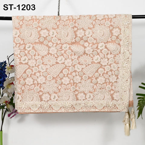 Peach Embroidered Dupatta Women Embroidery Georgette Chunni Bridal Veil Lehenga Wrap Stole Festival Wedding Punjabi Dress Chunri 2.4 Yard