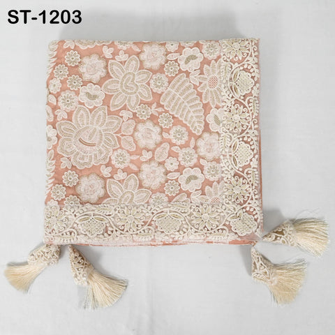 Peach Embroidered Dupatta Women Embroidery Georgette Chunni Bridal Veil Lehenga Wrap Stole Festival Wedding Punjabi Dress Chunri 2.4 Yard