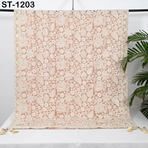 Peach Embroidered Dupatta Women Embroidery Georgette Chunni Bridal Veil Lehenga Wrap Stole Festival Wedding Punjabi Dress Chunri 2.4 Yard