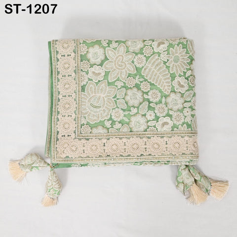 Mint Embroidered Dupatta Women Embroidery Georgette Chunni Bridal Veil Lehenga Wrap Stole Festival Wedding Punjabi Chunri Indian Attire