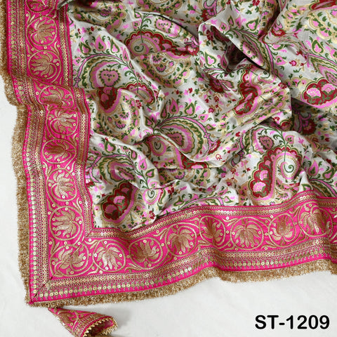 Magenta Dupatta Banarasi Long Brocade Dupatta Chunni Bridal Veil Wedding Lehenga Shawls Wraps Punjabi Dress Head Scarf Women Gift Mother
