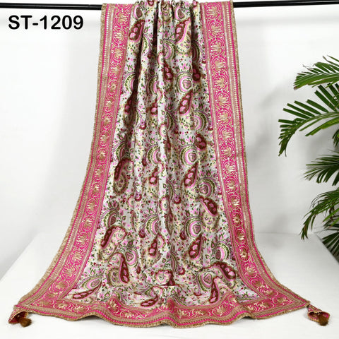 Magenta Dupatta Banarasi Long Brocade Dupatta Chunni Bridal Veil Wedding Lehenga Shawls Wraps Punjabi Dress Head Scarf Women Gift Mother