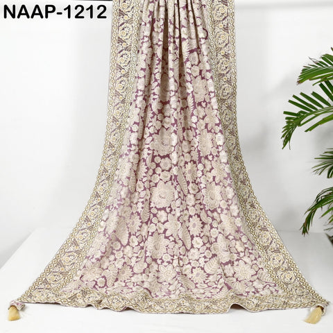 Onion Pink Embroidery Dupatta Women Georgette Chunni Bridal Veil Lehenga Wrap Stole Festival Wedding Punjabi Chunri India Ethnic Attire