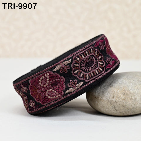 9 Yard Black 4cm Embroidery Trims Ribbon Indian Sari Border Embroidered Crafting Sewing Costume Tote Bags Tablecloth Lampshade Home Decor