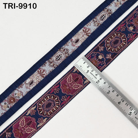 9 Yard Blue 5cm Embroidery Trims Ribbon Indian Sari Border Embroidered Crafting Sewing Costume Tote Bags Tablecloth Lampshade Home Decor