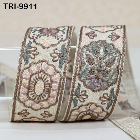 9 Yard Ivory 4cm Embroidery Trims Ribbon Indian Sari Border Embroidered Crafting Sewing Costume Tote Bags Tablecloth Lampshade Home Decor