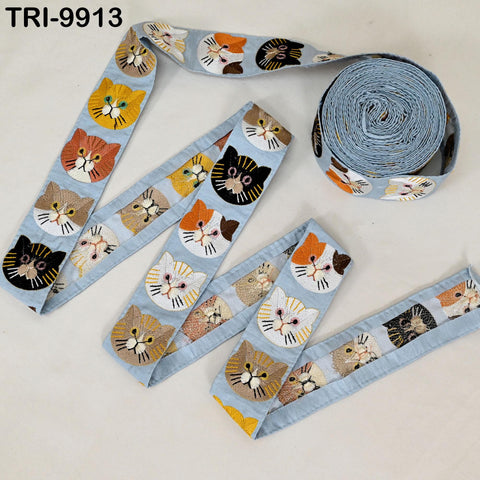 9 Yard Indian Cat Embroidery Ribbon 5cm Trim Sari Border Crafting Embroidered Decorative Costumes Designing Curtains Home Decor Trimmings