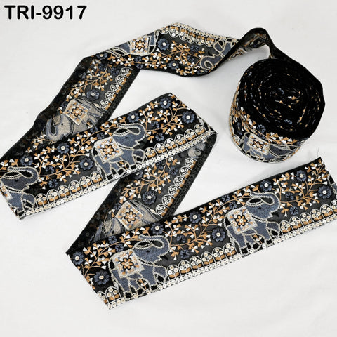 3 Yard Embroidery Embroidered Fabric Saree Border Theatrical Costumes Crafting Sewing Holidays Decorations 9cm Elephants Ribbons Trims