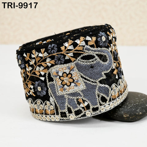 3 Yard Embroidery Embroidered Fabric Saree Border Theatrical Costumes Crafting Sewing Holidays Decorations 9cm Elephants Ribbons Trims