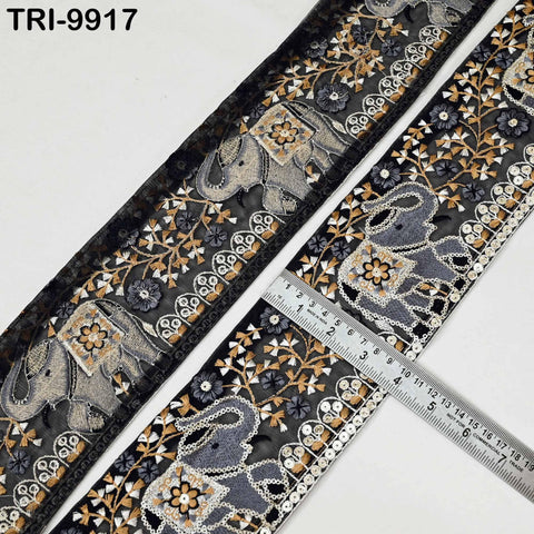9 Yard Embroidery 9cm Elephants Ribbons Trims Embroidered Fabric Saree Border Theatrical Costumes Crafting Sewing Holidays Decorations