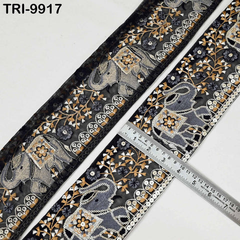 3 Yard Embroidery Embroidered Fabric Saree Border Theatrical Costumes Crafting Sewing Holidays Decorations 9cm Elephants Ribbons Trims