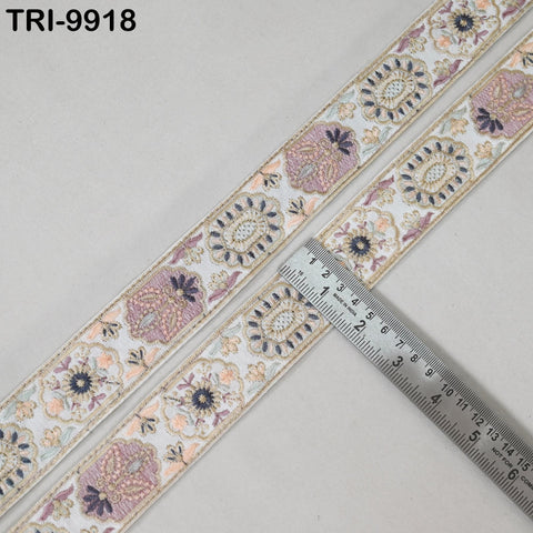 9 Yard Ivory 4 cm Embroidery Trims Ribbon Indian Sari Border Embroidered Crafting Sewing Costume Tote Bags Tablecloth Lampshade Home Decor