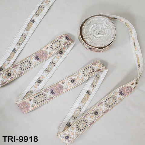 9 Yard Ivory 4 cm Embroidery Trims Ribbon Indian Sari Border Embroidered Crafting Sewing Costume Tote Bags Tablecloth Lampshade Home Decor