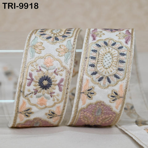 9 Yard Ivory 4 cm Embroidery Trims Ribbon Indian Sari Border Embroidered Crafting Sewing Costume Tote Bags Tablecloth Lampshade Home Decor