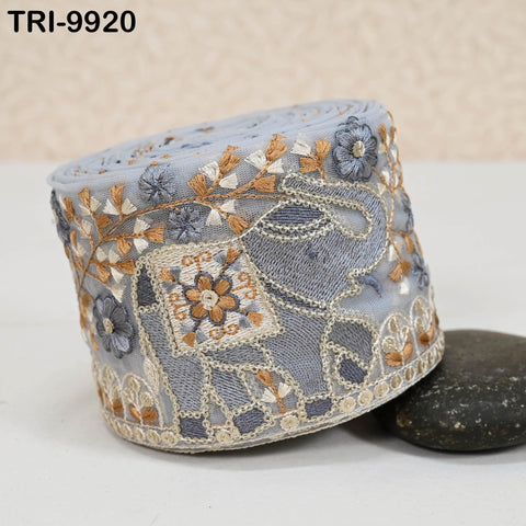 3 Yard Theatrical Costumes Crafting Sewing Holidays Decorations Embroidery 90mm Elephants Ribbons Trims Embroidered Fabric Saree Border