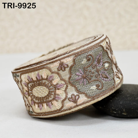 9 Yard Brown 5 cm Embroidery Trims Ribbons Indian Sari Border Embroidered Crafting Sewing Costume Tote Bags Tablecloth Lampshade Home Decor