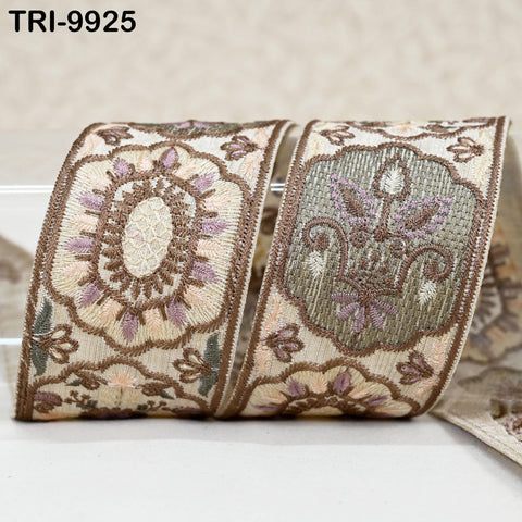 9 Yard Brown 5 cm Embroidery Trims Ribbons Indian Sari Border Embroidered Crafting Sewing Costume Tote Bags Tablecloth Lampshade Home Decor