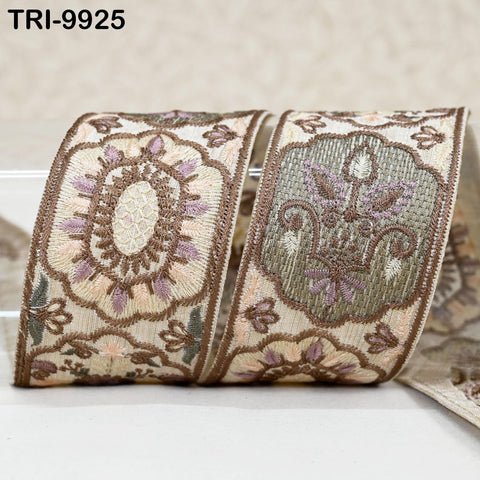 3 Yard Brown Ribbons Indian Sari Border Embroidered Crafting Sewing Costume Tote Bags Tablecloth Lampshade Home Decor 5 cm Embroidery Trims