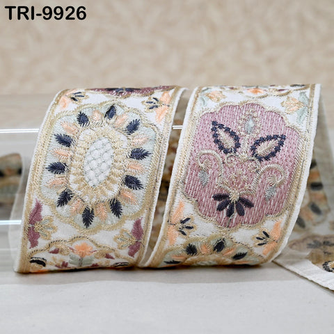 9 Yard White 5 cm Embroidery Trims Ribbons Indian Sari Border Embroidered Crafting Sewing Costume Tote Bags Tablecloth Lampshade Home Decor