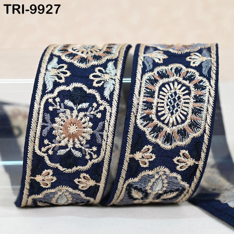 9 Yard Blue 4 cm Embroidery Trims Ribbon Indian Sari Border Embroidered Crafting Sewing Costume Tote Bags Tablecloth Lampshade Home Decor
