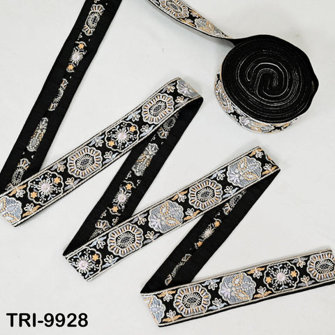 9 Yard Black 4 cm Embroidery Trims Ribbon Indian Sari Border Embroidered Crafting Sewing Costume Tote Bags Tablecloth Lampshade Home Decor