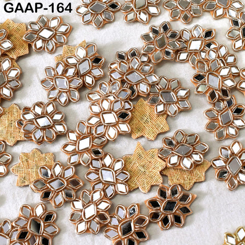 50 Indian Handmade Floral Applique Golden Patches Sewing Patch Zardozi Bridal Handcrafted Silver Embellish Headband DIY Crafting Home Decor