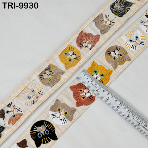 9 Yard Indian 56mm Cat Embroidery Ribbon for Kids Crafting Sewing Costumes Dog Collars, Tote Bags, Holiday Decor Embroidered Embellishments