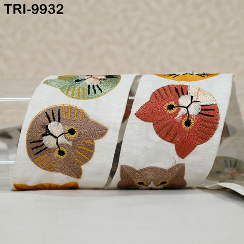 9 Yard Indian 56mm Cat Embroidery Ribbon for Kids Crafting Sewing Costumes Dog Collars, Tote Bags, Holiday Decor Embroidered Embellishments