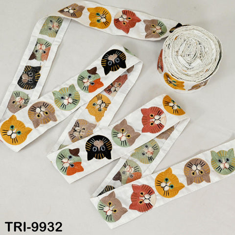 9 Yard Indian 56mm Cat Embroidery Ribbon for Kids Crafting Sewing Costumes Dog Collars, Tote Bags, Holiday Decor Embroidered Embellishments