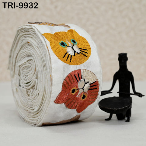 9 Yard Indian 56mm Cat Embroidery Ribbon for Kids Crafting Sewing Costumes Dog Collars, Tote Bags, Holiday Decor Embroidered Embellishments