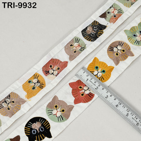 9 Yard Indian 56mm Cat Embroidery Ribbon for Kids Crafting Sewing Costumes Dog Collars, Tote Bags, Holiday Decor Embroidered Embellishments