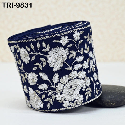 9 Yard Blue Embroidery Trim Indian Embroidered Ribbon Laces Fabric Sari Border Crafting Saree Sewing Embellishment Costumes Trimmings 10 cm