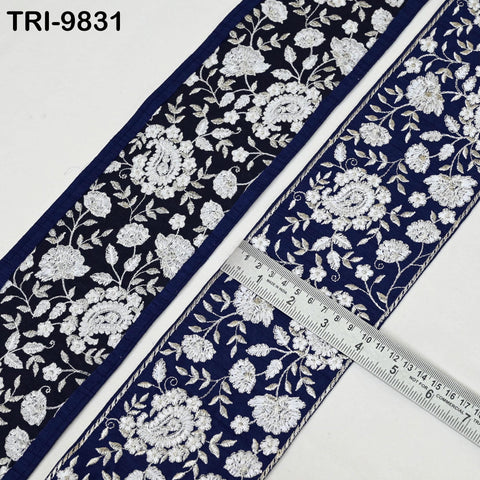 3 Yard Blue Crafting Saree Sewing Embellishment Costumes Trimmings 10 cm Embroidery Trim Indian Embroidered Ribbon Laces Fabric Sari Border