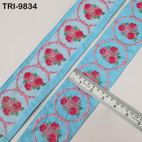 9 Yard Embroidery Ribbons Trim 8cm Disney Roses Indian Border Embroidered Crafting Sewing Costumes Lampshade Home Decor Trimming Turquoise