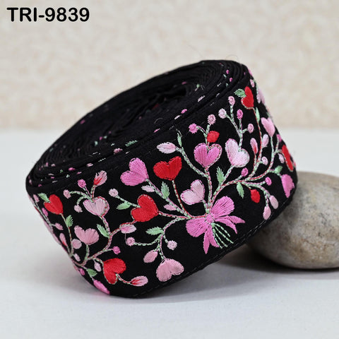 9 Yard Black Embroidery Ribbons 6cm Indian Sari Border Embroidered Crafting Sewing Tablecloth Lampshade making Home Decor Costumes Trimmings