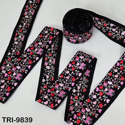 9 Yard Black Embroidery Ribbons 6cm Indian Sari Border Embroidered Crafting Sewing Tablecloth Lampshade making Home Decor Costumes Trimmings