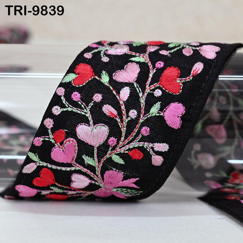 9 Yard Black Embroidery Ribbons 6cm Indian Sari Border Embroidered Crafting Sewing Tablecloth Lampshade making Home Decor Costumes Trimmings