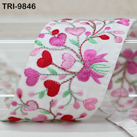 9 Yard White Embroidery Ribbons 6cm Indian Sari Border Embroidered Crafting Sewing Tablecloth Lampshade making Home Decor Costumes Trimmings