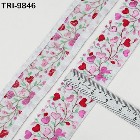 9 Yard White Embroidery Ribbons 6cm Indian Sari Border Embroidered Crafting Sewing Tablecloth Lampshade making Home Decor Costumes Trimmings