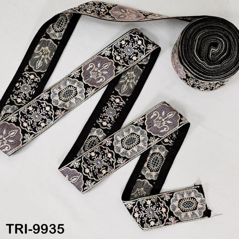 9 Yard Black 5 cm Embroidery Trims Ribbons Indian Sari Border Embroidered Crafting Sewing Costume Tote Bags Tablecloth Lampshade Home Decor