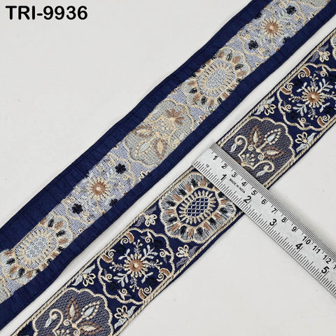 3 Yard Embroidered Crafting Sewing Costume Tote Bags Tablecloth Lampshade Home Decor Blue 5 cm Embroidery Trims Ribbons Indian Sari Border