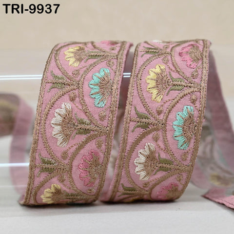 9 Yard Pink 4 cm Embroidery Trims Ribbon Indian Sari Border Embroidered Crafting Sewing Costume Tote Bags Tablecloth Lampshade Home Decor