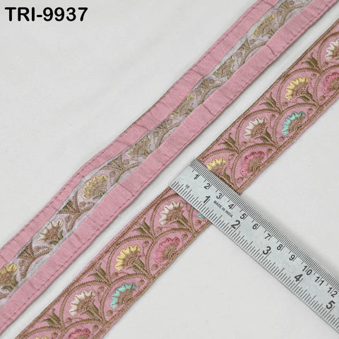 9 Yard Pink 4 cm Embroidery Trims Ribbon Indian Sari Border Embroidered Crafting Sewing Costume Tote Bags Tablecloth Lampshade Home Decor